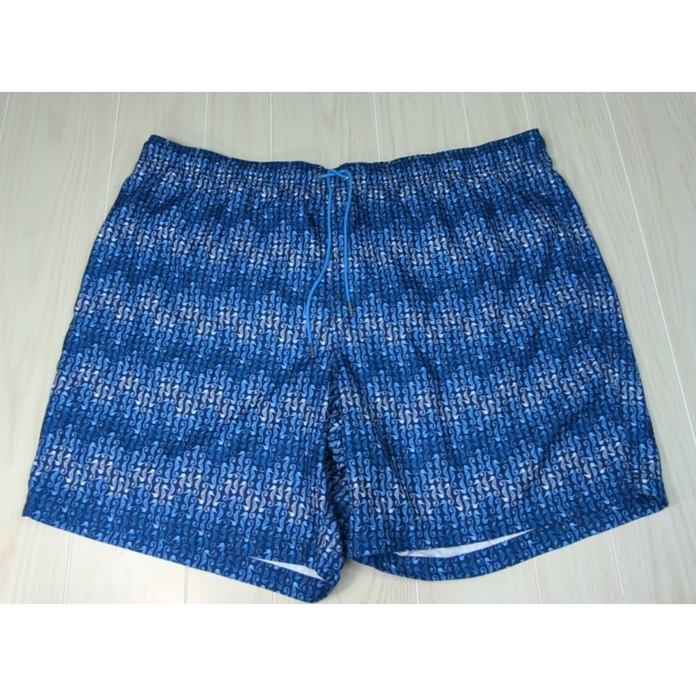 Lands End Men's swim trunk shorts 3XLT 50-52 blue seahorses new 7.5" inseam